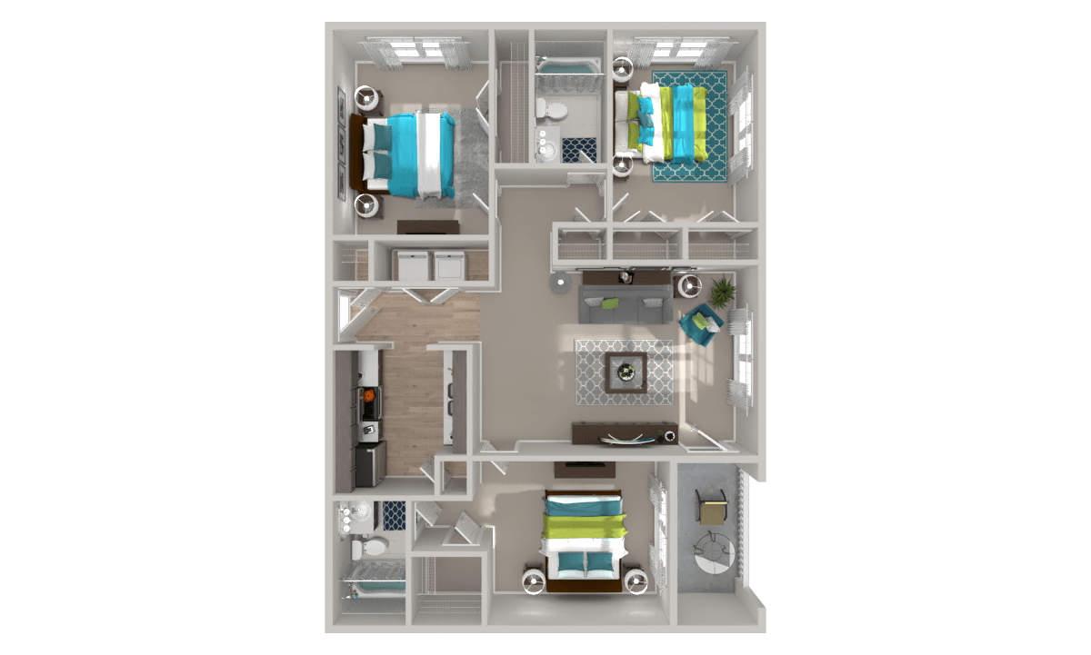 Floor plan for 3 beds, 2 baths, 1202 sqft